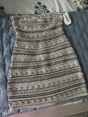 L'AGENCE White Beaded Dress
